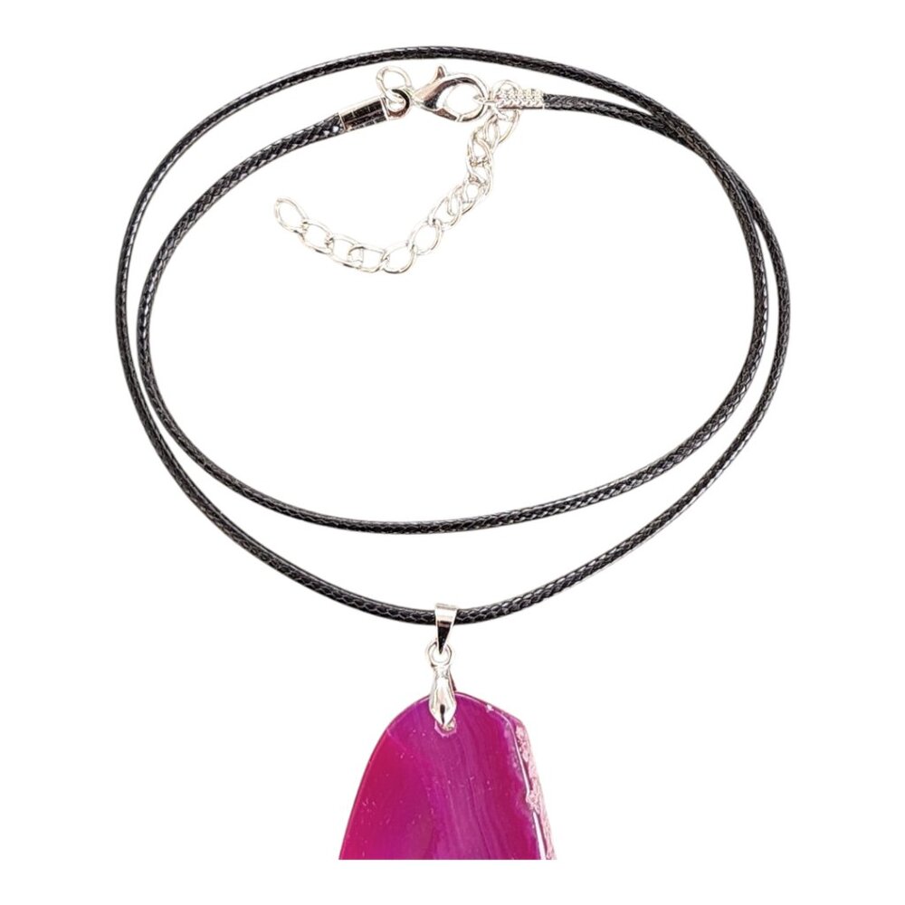 Pink Gemstone Dyed Agate Slice Single Pendant Nec… - image 2